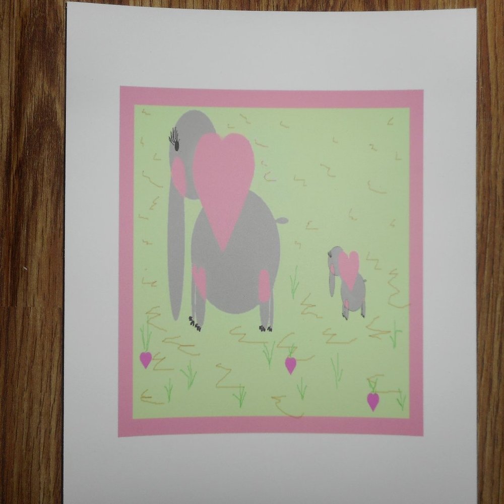 Fine Art Print 10 x 8 Mother & Baby Elephant Green